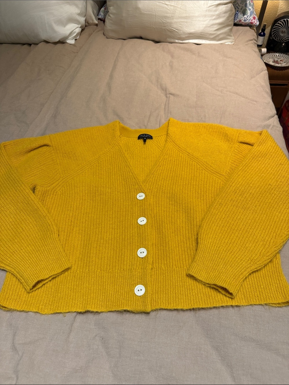 rag & bone Mustard Yellow V-Neck Button Cardigan